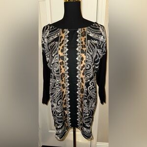 JM Collection Mixed Print Tunic Top XXL NWT Drop Shoulder Leopard Paisley